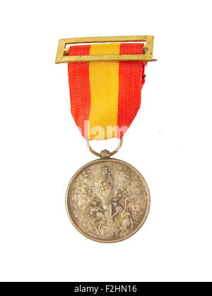 Medal of Honor mostra bandiera spagnola e di Nostra Signora del Pilar o pilastro isolato di immagine su sfondo bianco Foto Stock