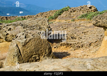 Formazione geologica di roccia del fungo in Yehliu Geoparl in Taiwan Foto Stock