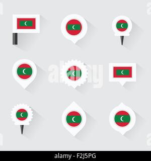 Maldive bandiera e perni per una infografica, e mappa design Illustrazione Vettoriale