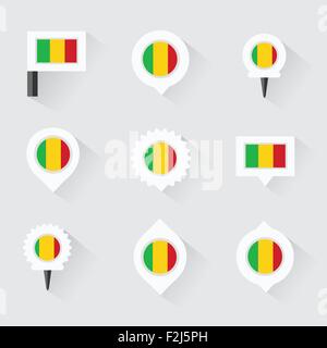Bandiera del mali e di perni per una infografica, e mappa design Illustrazione Vettoriale