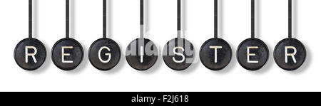 I pulsanti di una macchina da scrivere, isolato su sfondo bianco - registrati Foto Stock