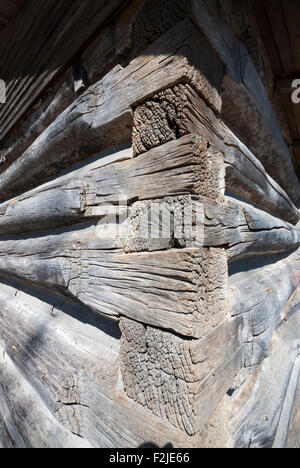 Angolo di registro particolare del Osterhout Log Cabin. Costruito nel 1795 è il più antico edificio in Scarborough Ontario Canada. Foto Stock