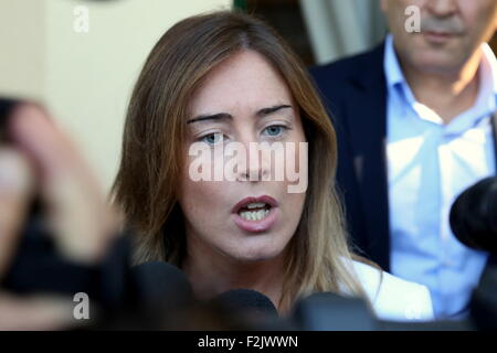 Torino, Italia. Xx Settembre, 2015. Il ministro per le riforme costituzionali e per le relazioni con il Parlamento nel governo Renzi, Maria Elena Boschi ospite presso la festa dell'ala sinistra quotidiano di Torino. © Massimiliano Ferraro/Pacific Press/Alamy Live News Foto Stock