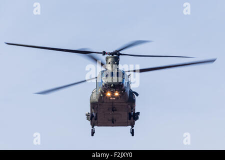 Sulla faccia con un Boeing Chinook HC4 a Southport. Foto Stock