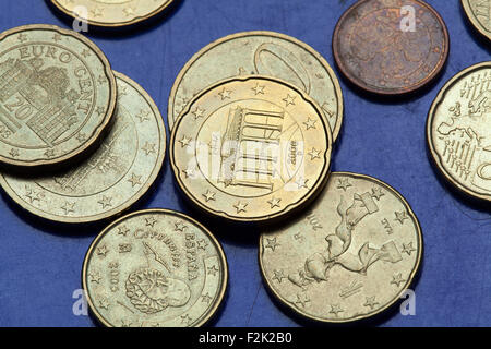 La Porta di Brandeburgo a Berlino, Germania, rappresentata in 20 centesimi di euro moneta. Le monete dell'Unione europea. Foto Stock