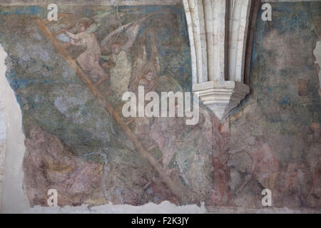 La scala di Giacobbe. Gotica pittura murale dal XIV secolo conosciuto come il ciclo di Emmaus nel chiostro del monastero di Emmaus (Na Slovanech) a Praga, Repubblica Ceca. Foto Stock