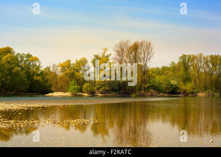 Vista panoramica del fiume Ticino in Italia Foto Stock