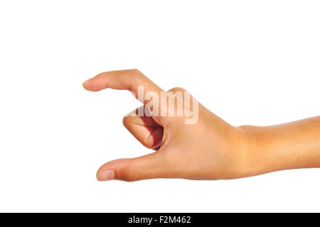 Posa a mano come raccogliere qualcosa di isolato su uno sfondo bianco Foto Stock