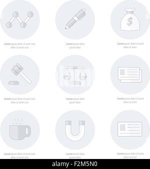 Ufficio icone design piatto linea stile icone Illustrazione Vettoriale