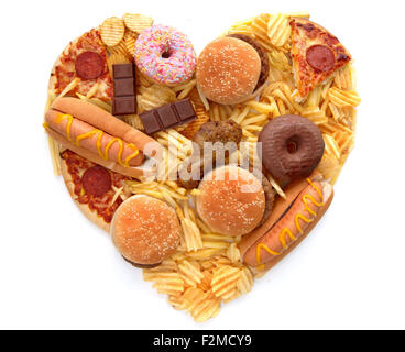 Il cibo spazzatura a forma di cuore Foto Stock