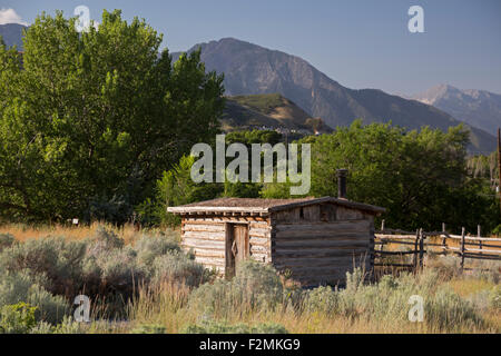 Salt Lake City, Utah - Replica Pony Express cabin in questo è il luogo Heritage Park. Foto Stock