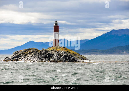 Fine del mondo faro sul Canale del Beagle, Ushuaia, Argentina Foto Stock