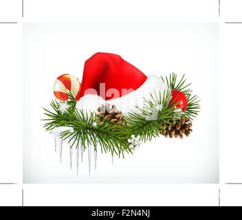Santa Claus hat, albero di Natale e vettore di coni Illustrazione Vettoriale
