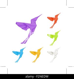 Origami colibrì, set di vettore Illustrazione Vettoriale