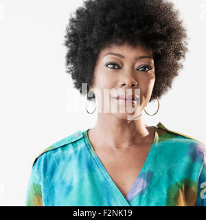 Close up di gravi americano africano donna Foto Stock