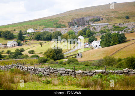 Villaggio cava e edifici, Merrivale, parco nazionale di Dartmoor, Devon, Inghilterra Foto Stock