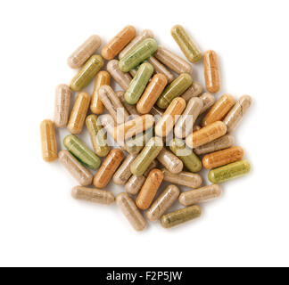 Le capsule a base di erbe isolato su bianco Foto Stock