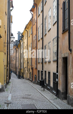 Una fila di multipiano terrose case colorate nel quartiere Södermalm di Stoccolma Foto Stock