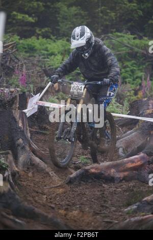 British Downhill Series Mountain bike Sport Estremi Bala Galles atleti domenica giorno di gara 2015 Foto Stock