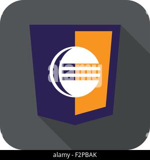 Vettore di sviluppo web shield segno - editor di codice. icona isolato su bianco Illustrazione Vettoriale