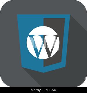 Vettore di sviluppo web shield segno - php site content managment system W lettera. icona isolato su bianco Illustrazione Vettoriale
