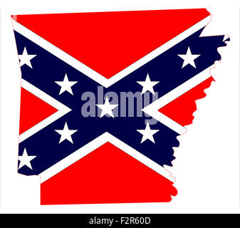 Mappa di stato profilo di Arkansas con bandiera confederate su uno sfondo bianco Foto Stock