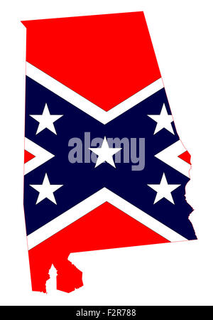 Mappa di stato profilo di Alabama con un confederato bandiera su sfondo bianco Foto Stock