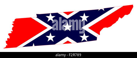 Mappa di stato profilo del Tennessee con bandiera confederate su uno sfondo bianco Foto Stock
