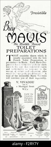 1920s annuncio. Annuncio datato 1923 pubblicità Mavis cosmetici Foto Stock