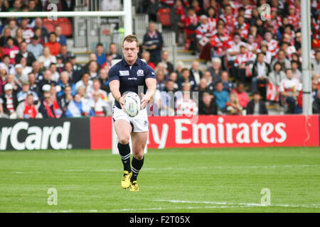 Gloucester, Regno Unito. 23 Settembre, 2015. Coppa del Mondo di Rugby 2015 - Scozia contro il Giappone, giocato al Kingsholm Stadium, Gloucestershire UK Credit: Peter Lopeman/Alamy Live News Foto Stock