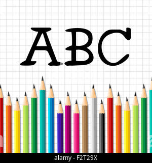 Abc matite indicando inizio l'istruzione e i bambini Foto Stock