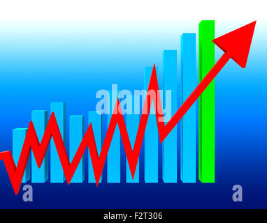 Aumentando il grafico che rappresenta i grafici di trend e finanza Foto Stock