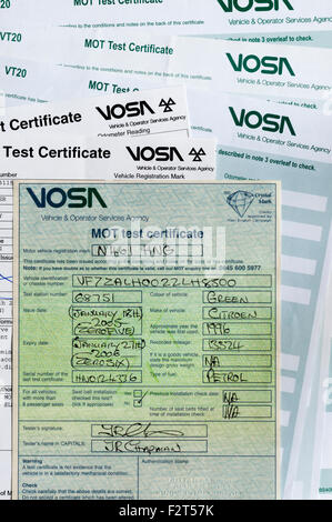 Vari stili di MOT Certificato di prova. Foto Stock