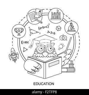 Il concetto di istruzione con un gufo in stile linea Illustrazione Vettoriale