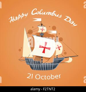 Felice il Columbus Day Ship Vacanze Piana di poster Illustrazione Vettoriale