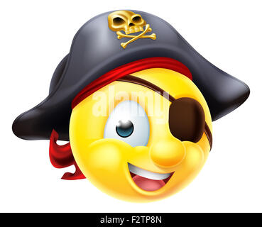 Un pirata gli Emoji emoticon Smiley face personaggio che indossa un cappello e eye patch Foto Stock