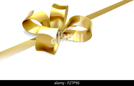 Una illustrazione di un bel golden ribbon e archetto da un Natale, compleanno o altro dono Foto Stock