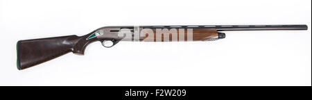 Fucile pistola arma sfondo bianco vista macchina unico metallo isolato oggetto trigger su nero pericolo shotgun stock di studio Foto Stock