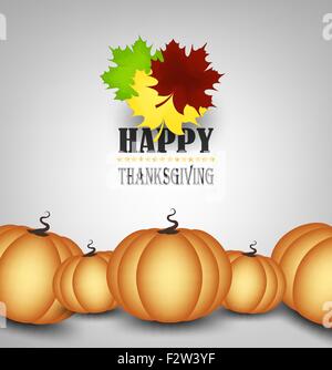 La Giornata del ringraziamento lo sfondo con zucche, foglie e titolo Iscrizione Illustrazione Vettoriale