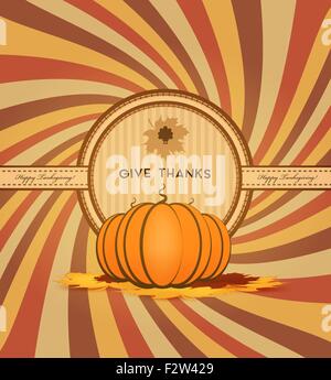 La Giornata del ringraziamento lo sfondo con zucche, Maple Leafs e titolo Iscrizione Illustrazione Vettoriale