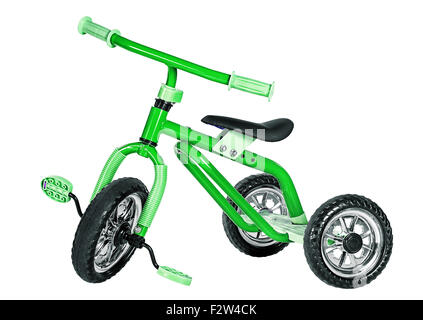 Bambini triciclo verde isolato su sfondo bianco Foto Stock