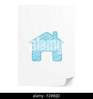 Blue handdrawn Home illustrazione sul foglio di carta bianco con spazio di copia Foto Stock