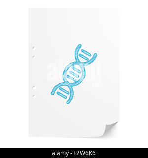 Blu Dna handdrawn illustrazione sul foglio di carta bianco con spazio di copia Foto Stock