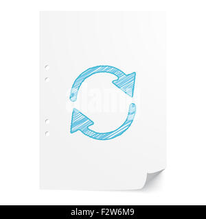 Blue handdrawn Aggiorna immagine sul foglio di carta bianco con spazio di copia Foto Stock
