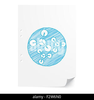 Blu molecole handdrawn illustrazione sul foglio di carta bianco con spazio di copia Foto Stock