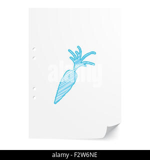 Blue handdrawn carota illustrazione sul foglio di carta bianco con spazio di copia Foto Stock