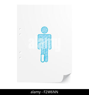 Blu piede handdrawn illustrazione sul foglio di carta bianco con spazio di copia Foto Stock