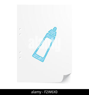 Blue handdrawn Biberon illustrazione sul foglio di carta bianco con spazio di copia Foto Stock