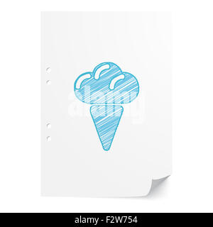 Blue handdrawn Gelato illustrazione sul foglio di carta bianco con spazio di copia Foto Stock