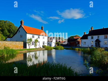 Forge Cottage e stagno, nel villaggio di vescovo Burton, East Riding of Yorkshire, Inghilterra, Regno Unito Foto Stock